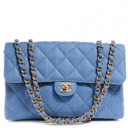 Chanel Quilted Coated Canvas Jumbo Single Flap Blue 1 of 8