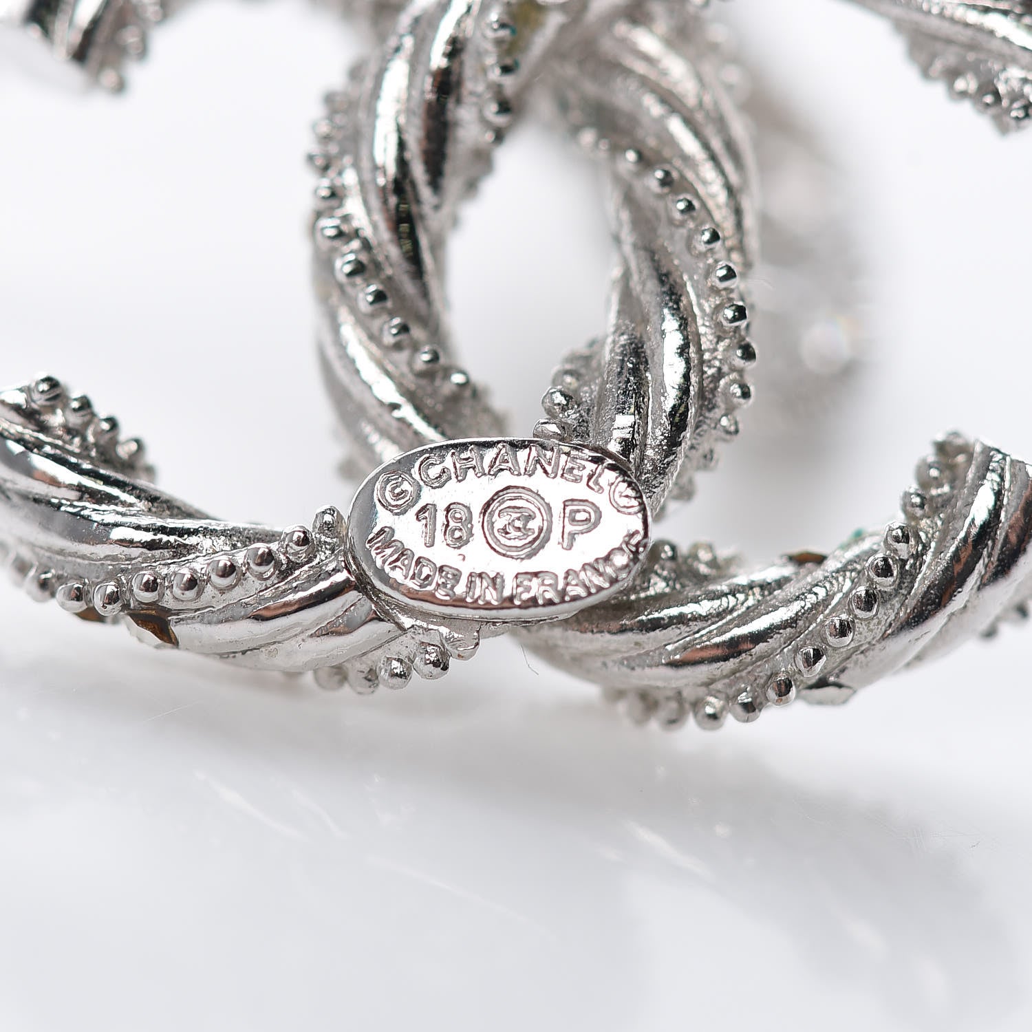 Chanel Crystal CC Twisted Earrings Silver 4 of 4