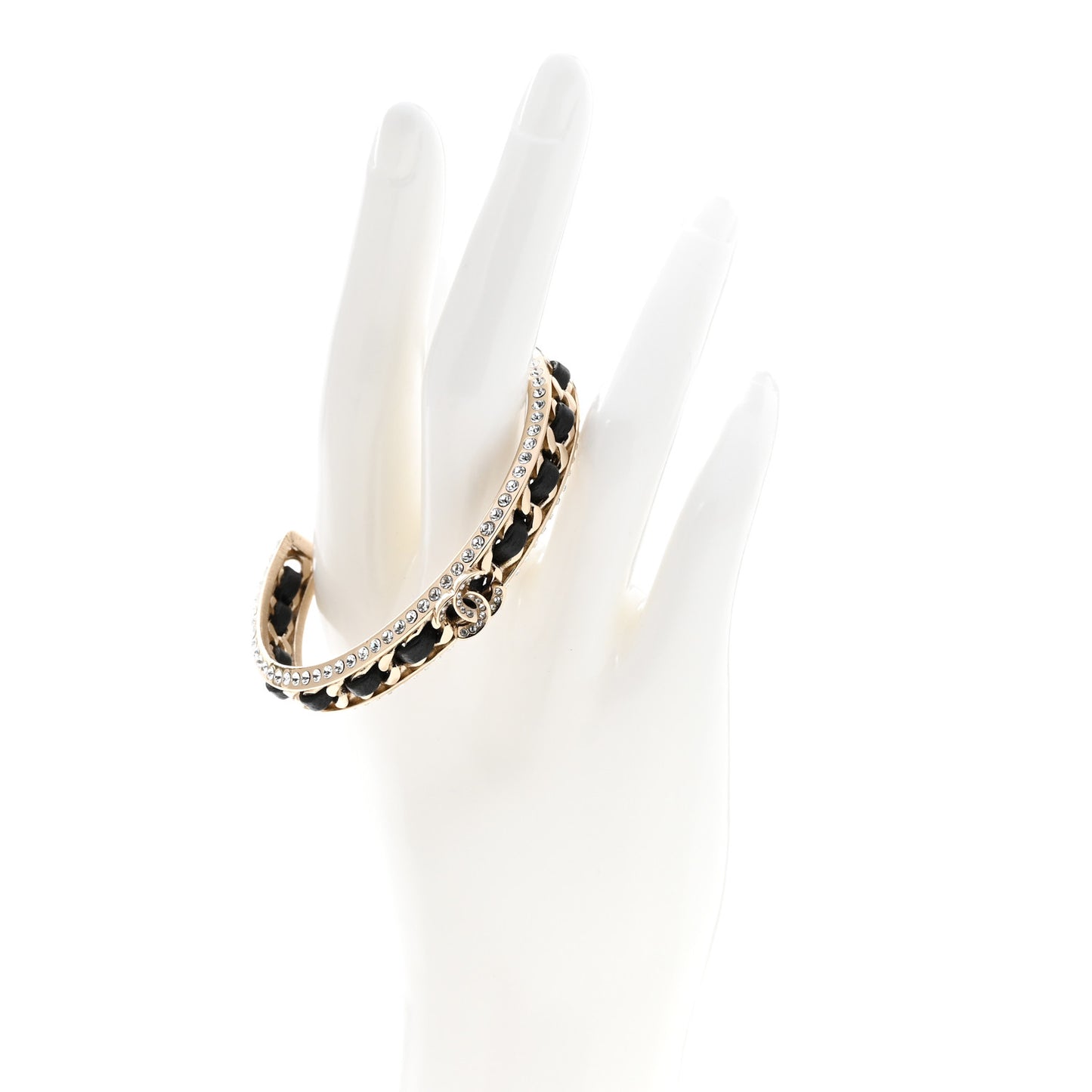 Metal Lambskin Crystal Chain CC Cuff M Black Gold