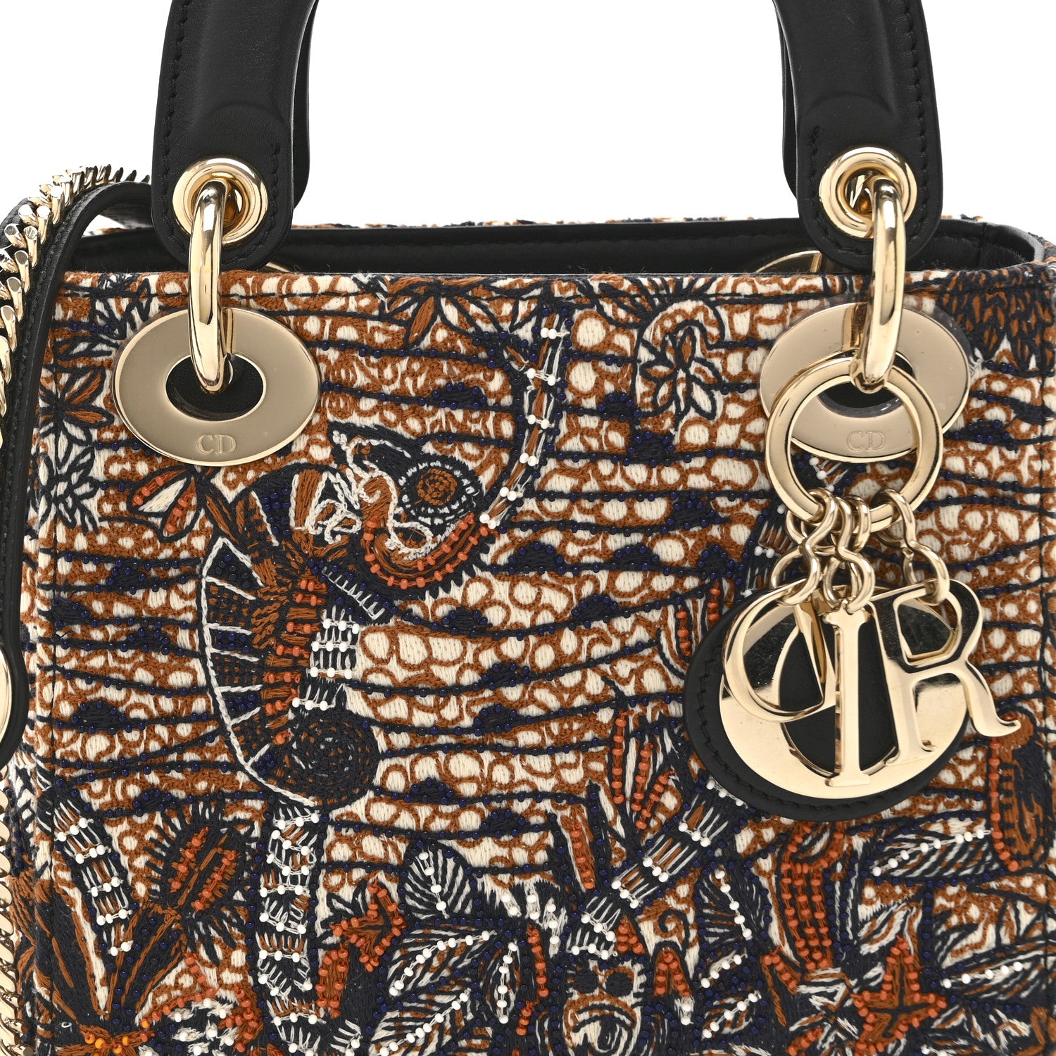 Christian Dior Smooth Calfskin Beaded Animals Mini Lady Dior Orange Multicolor 8 of 11