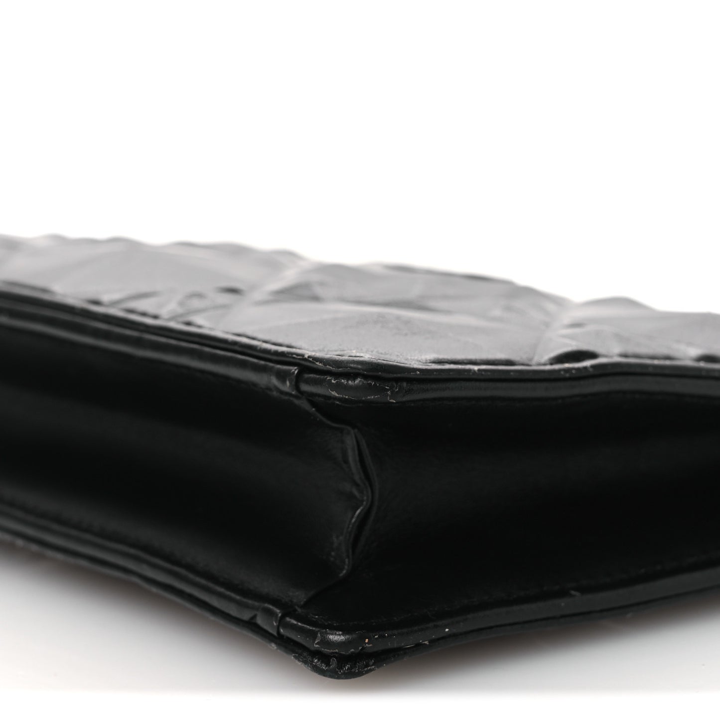 Calfskin Macrocannage Diamond Caro Zipped Pouch With Chain Black