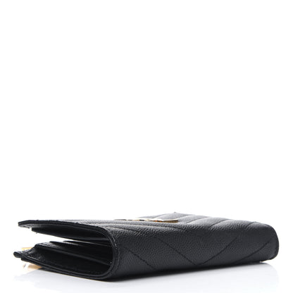Saint Laurent Grain De Poudre Matelasse Chevron Monogram Zipped Two-Part Wallet Black 3 of 5