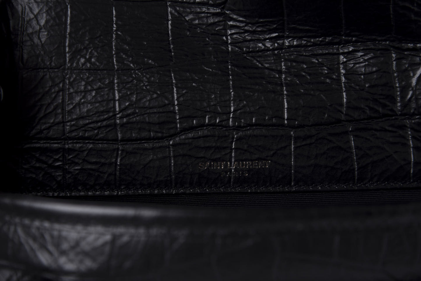 Calfskin Crocodile Embossed Matelasse Monogram Baby Niki Chain Satchel Black