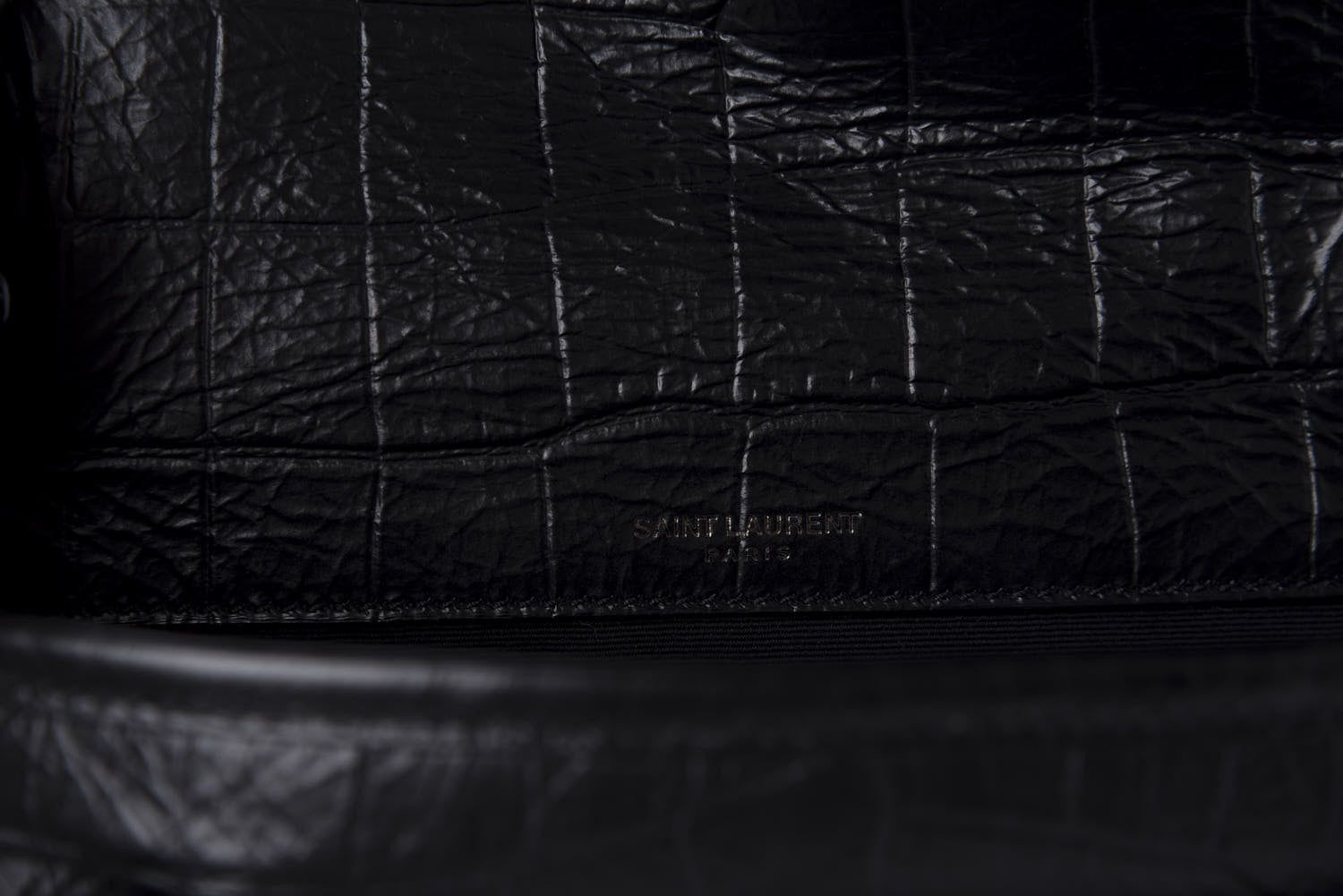 Saint Laurent Calfskin Crocodile Embossed Matelasse Monogram Baby Niki Chain Satchel Black 8 of 11