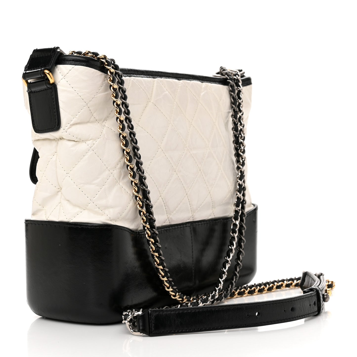 Aged Calfskin Quilted Medium Gabrielle Hobo Black White
