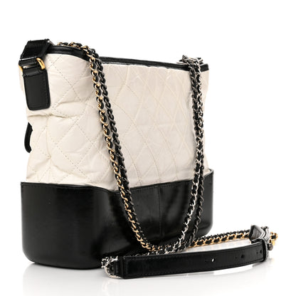 Chanel Aged Calfskin Quilted Medium Gabrielle Hobo Black White 3 of 12