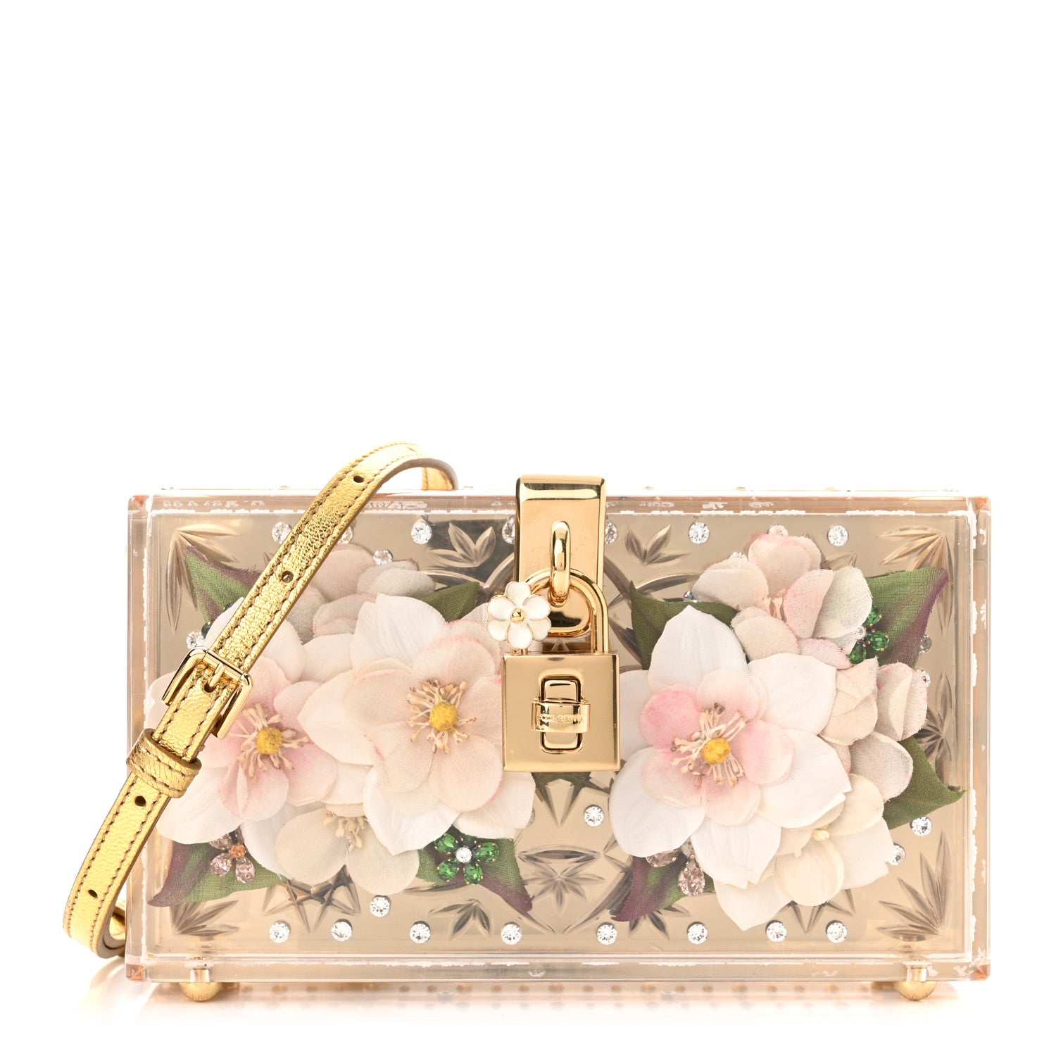 Dolce & Gabbana Metallic Plexiglass Crystal Embellished Shoulder Bag Gold 1 of 8