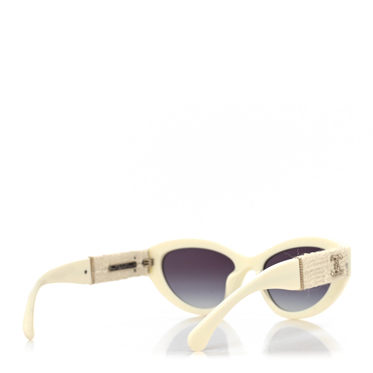 Acetate Tweed Wool CC Chain Sunglasses 5513-A White