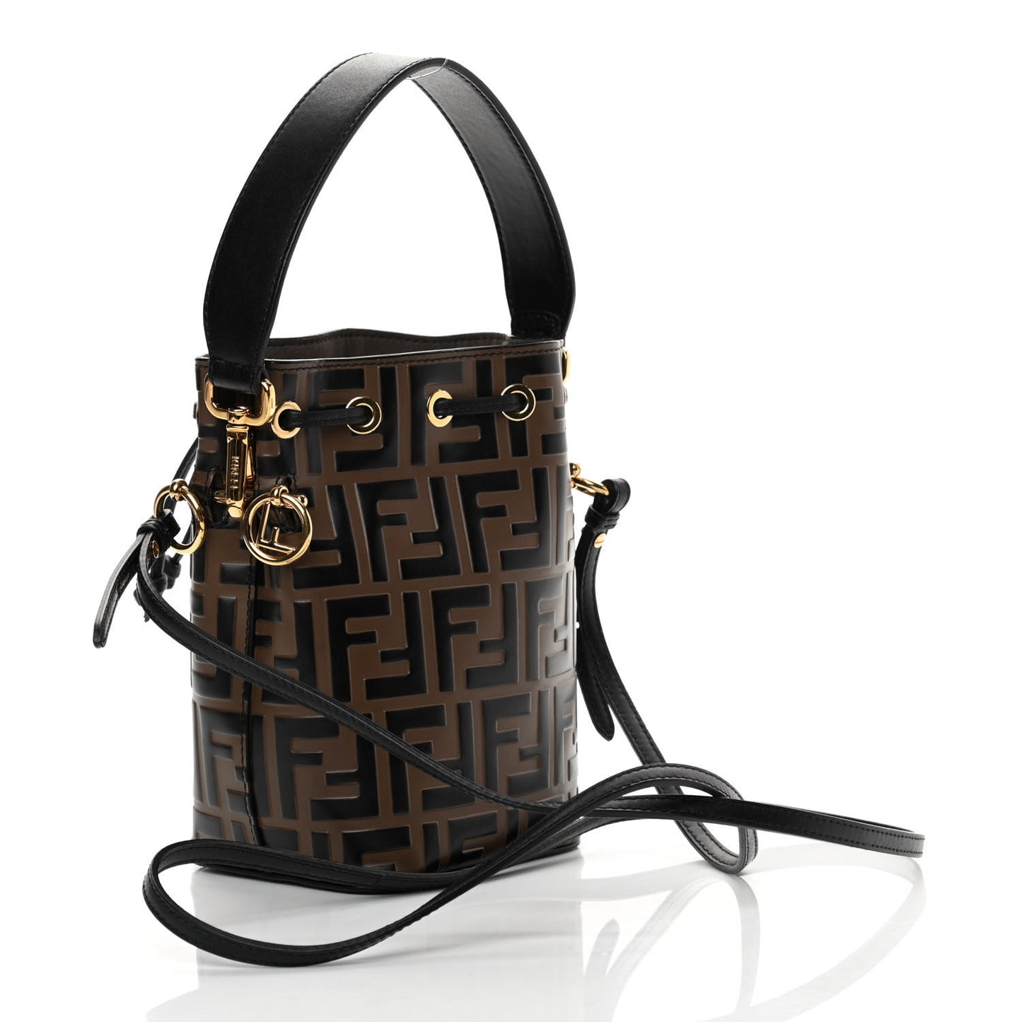 Vitello Liberty F is Fendi Bi-Color FF 1974 Embossed Mini Mon Tresor Bucket Bag Maya Black