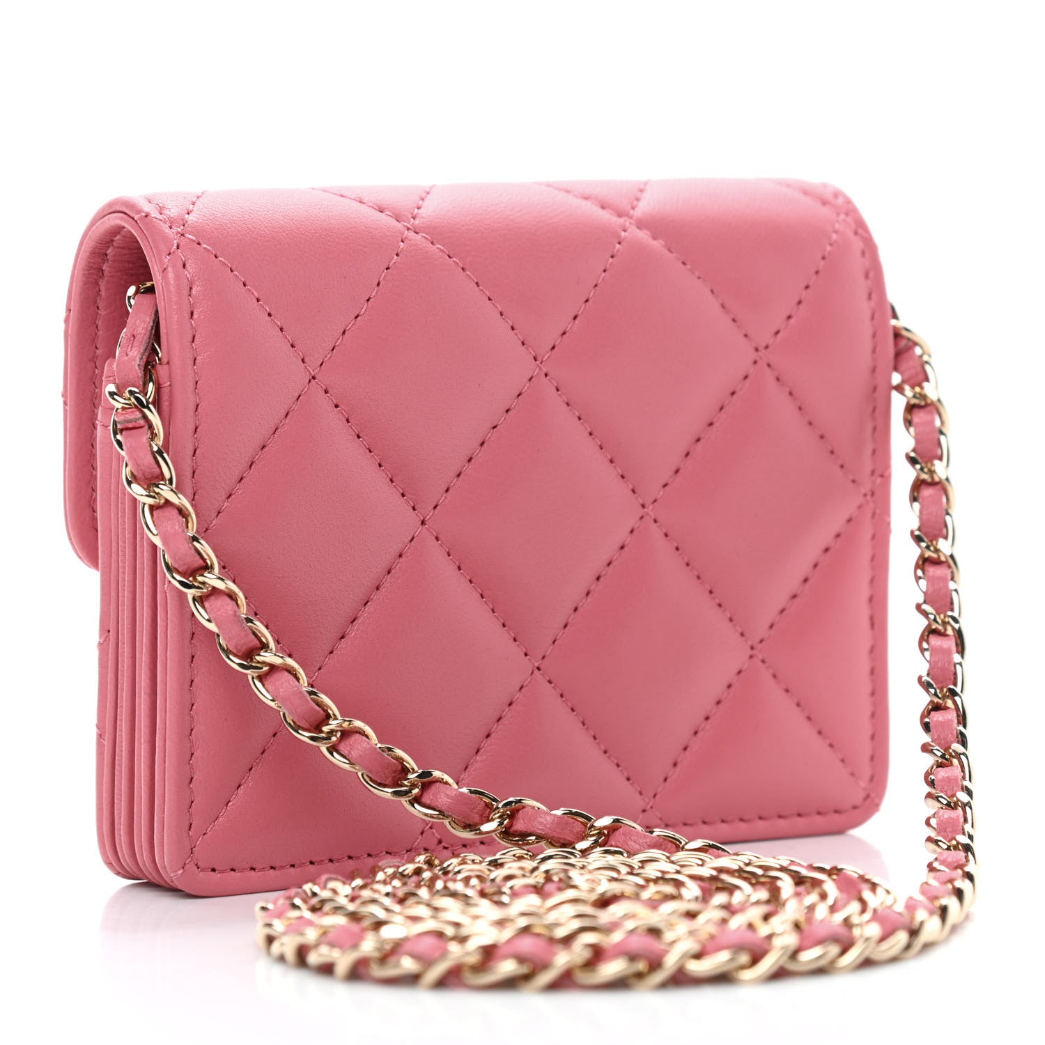 Chanel Lambskin Quilted Flap Card Holder On Chain Pink 2 of 4