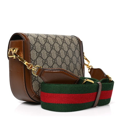 Gucci GG Supreme Monogram Azalea Calfskin Web Mini Horsebit 1955 Shoulder Bag Beige Ebony Brown Sugar 3 of 9