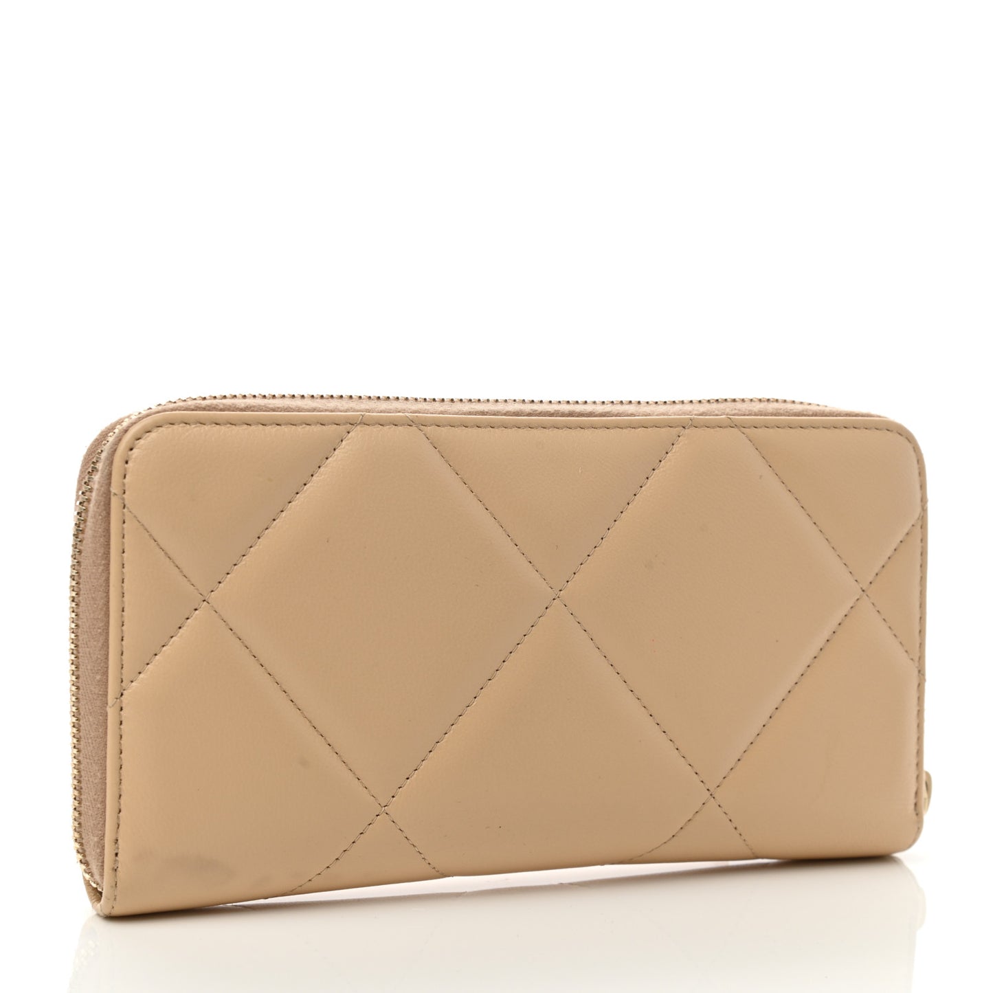 Shiny Goatskin Quilted 19 Long Zipped Around Wallet Beige