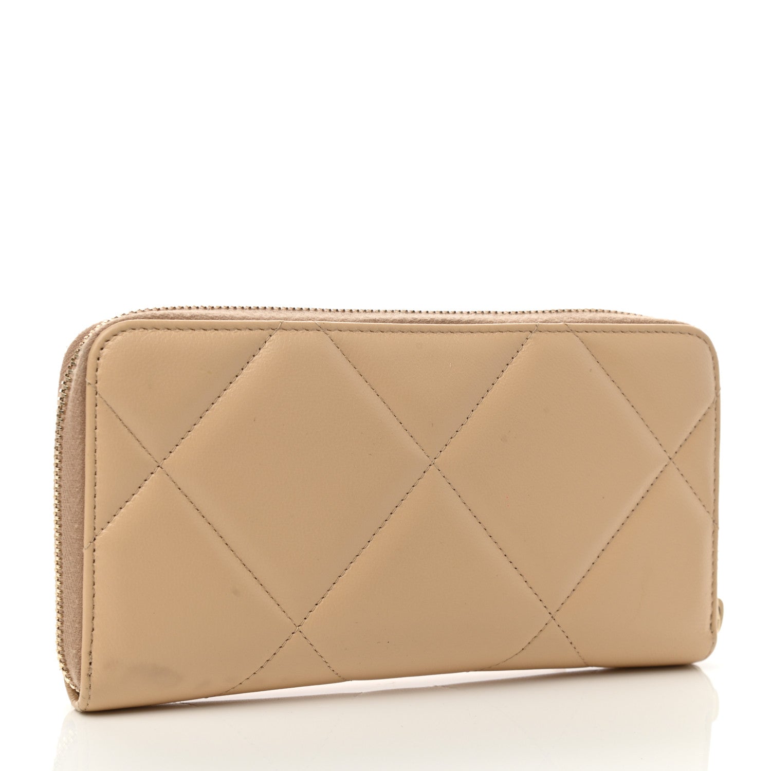 Chanel Shiny Goatskin Quilted 19 Long Zipped Around Wallet Beige 3 of 10