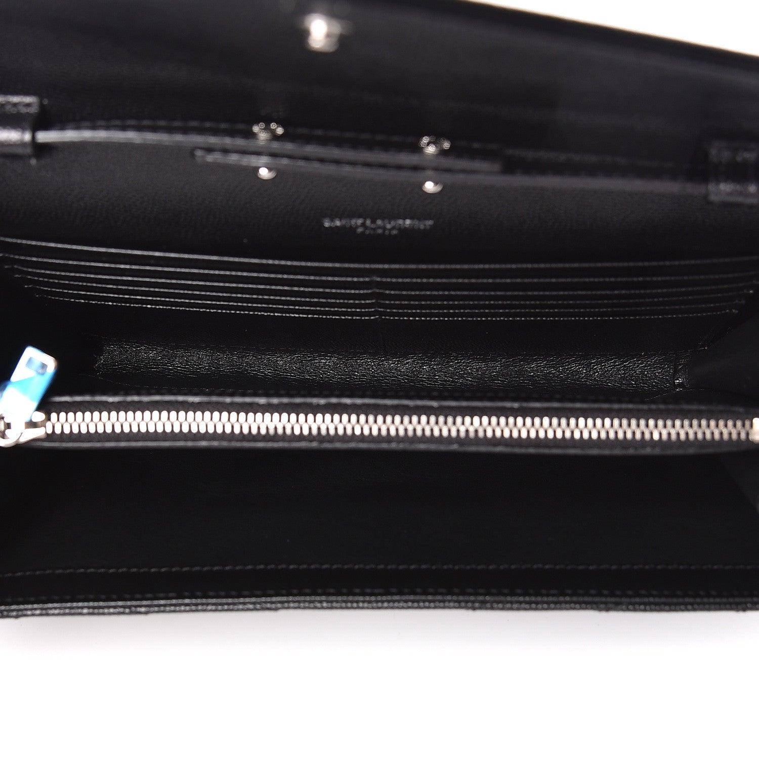 Saint Laurent Grain De Poudre Matelasse Chevron Monogram Chain Wallet Black 5 of 10