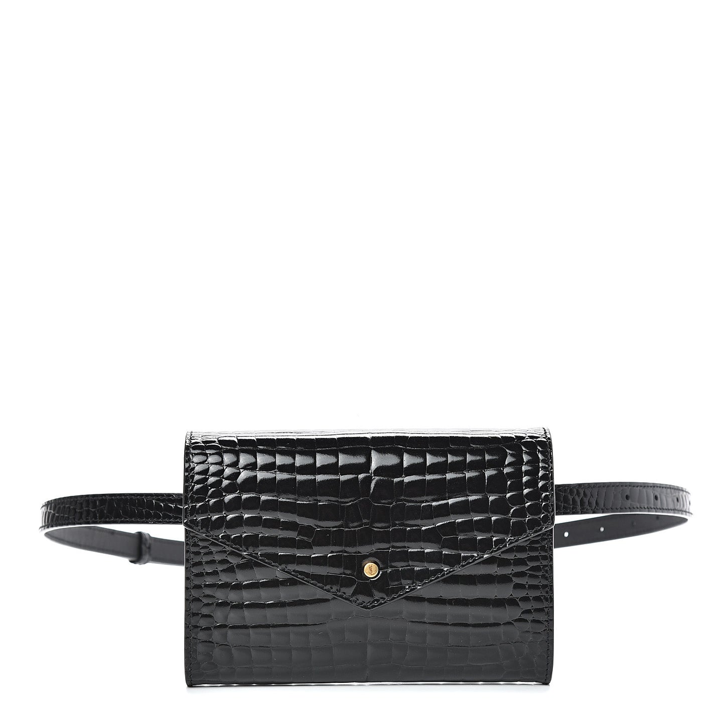 Calfskin Crocodile Embossed Envelope Belt Bag Black