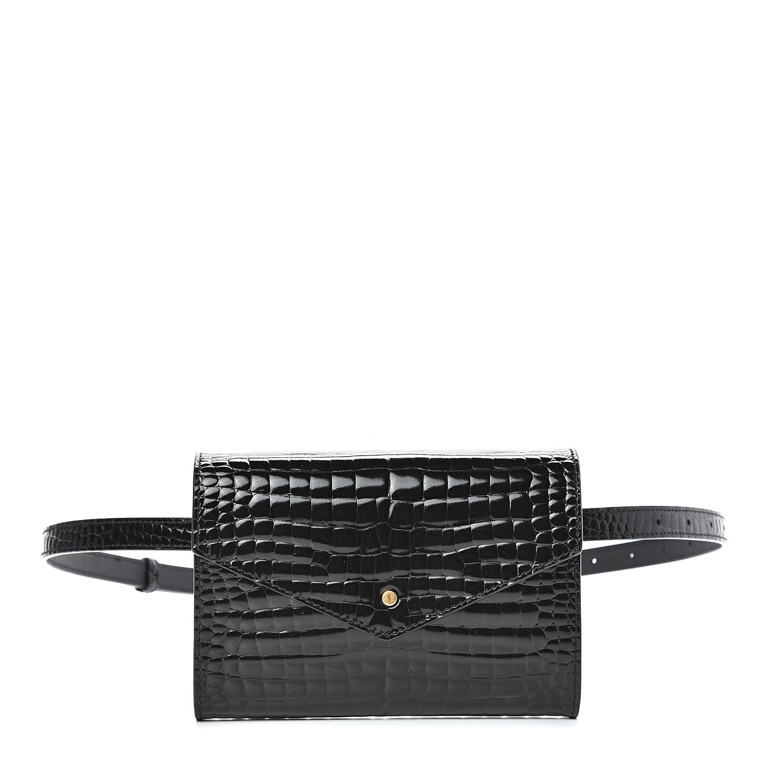 Saint Laurent Calfskin Crocodile Embossed Envelope Belt Bag Black 1 of 9