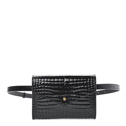 Saint Laurent Calfskin Crocodile Embossed Envelope Belt Bag Black 1 of 9