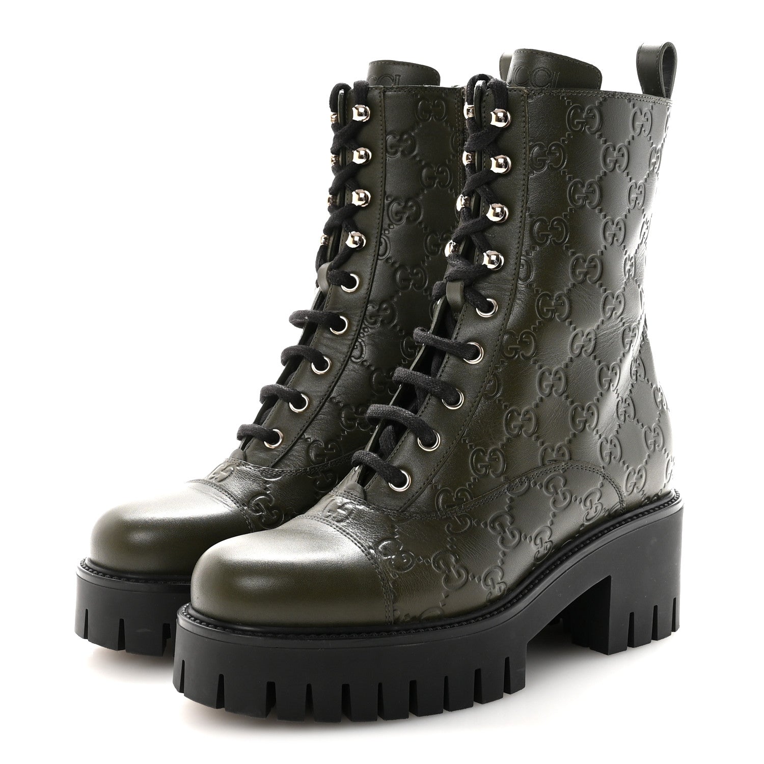 Gucci Guccissima Calfskin Lace Up Ankle Boots 37 Luscious Green 4 of 10