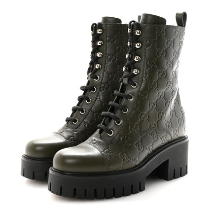 Gucci Guccissima Calfskin Lace Up Ankle Boots 37 Luscious Green 4 of 10