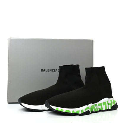 Balenciaga Neoprene Knit Mens Speed Graffiti Sneakers 42 Black White Fluo Green 7 of 7