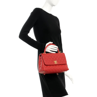 Chanel Caviar Quilted Small Coco Handle Flap Red 3 of 10