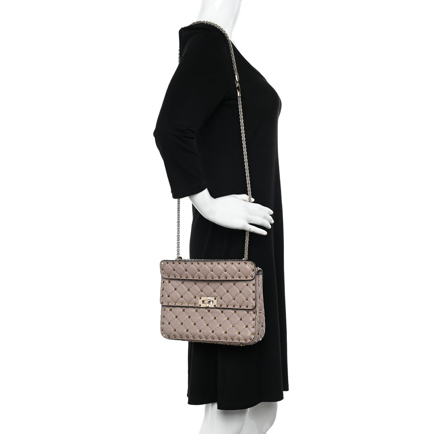 Lambskin Medium Rockstud Spike Shoulder Bag Poudre