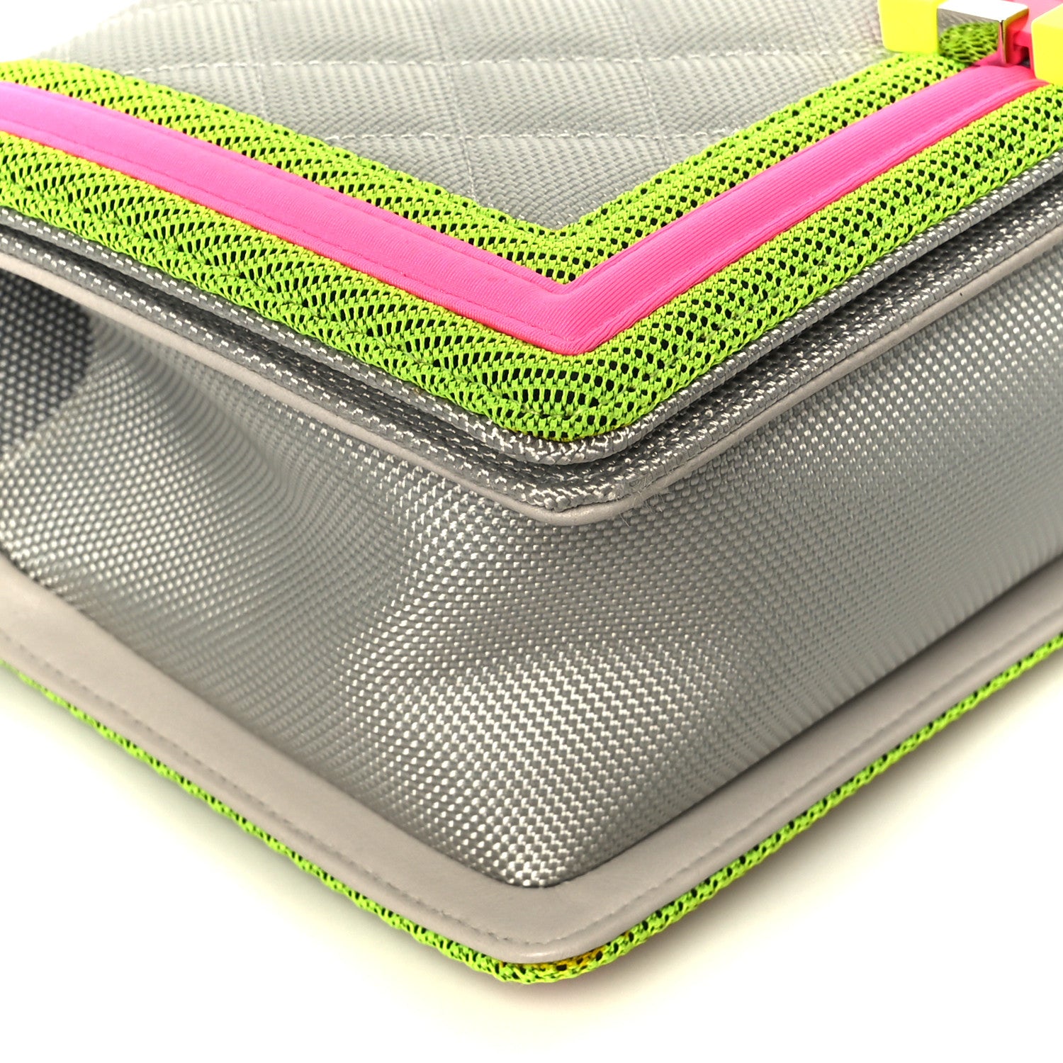 Chanel Canvas Quilted Medium Fluo Boy Flap Dark Grey Fuchsia Green 9 of 10