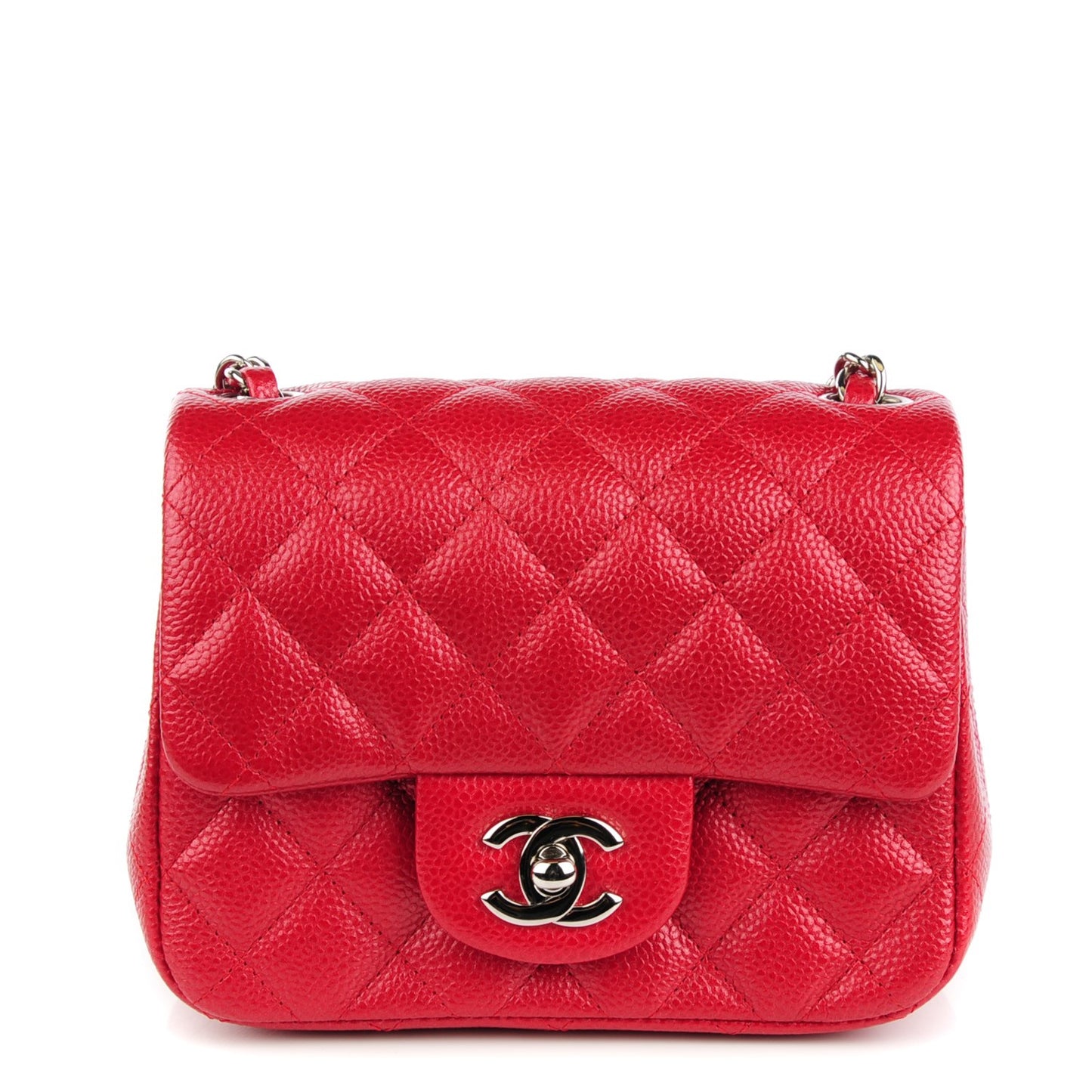 Pearly Caviar Quilted Mini Square Flap Dark Pink