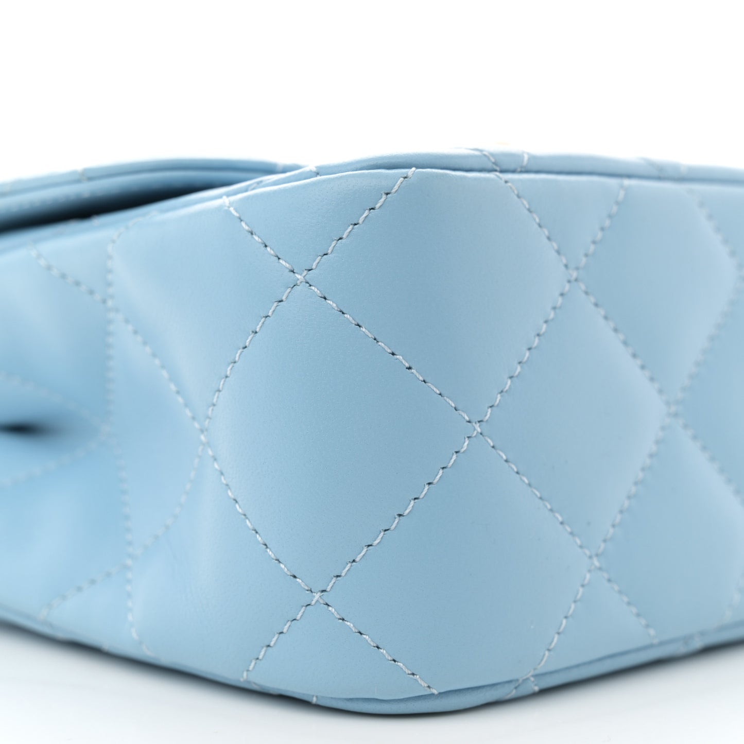 Lambskin Metal Quilted Twist Top Handle Flap With Chain Light Blue