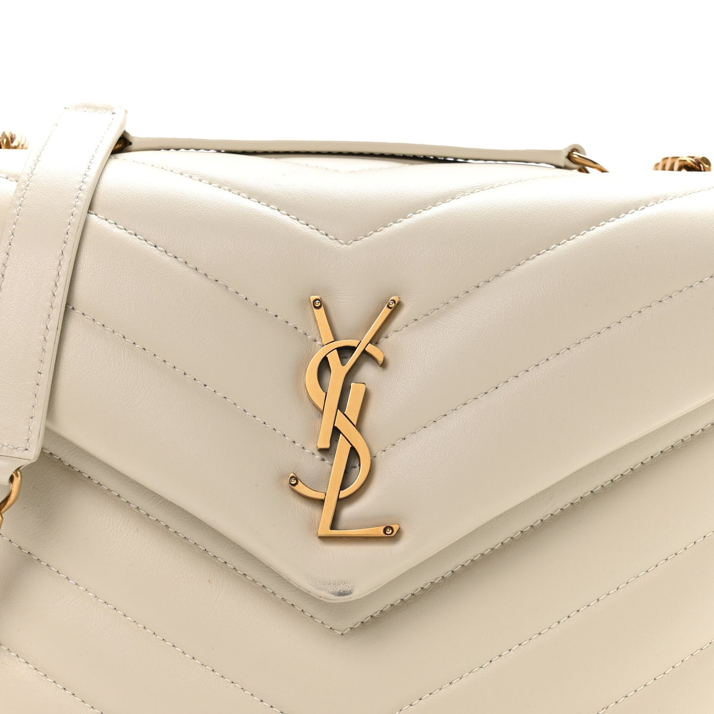 Calfskin Y Quilted Monogram Small Loulou Chain Satchel Crema Soft
