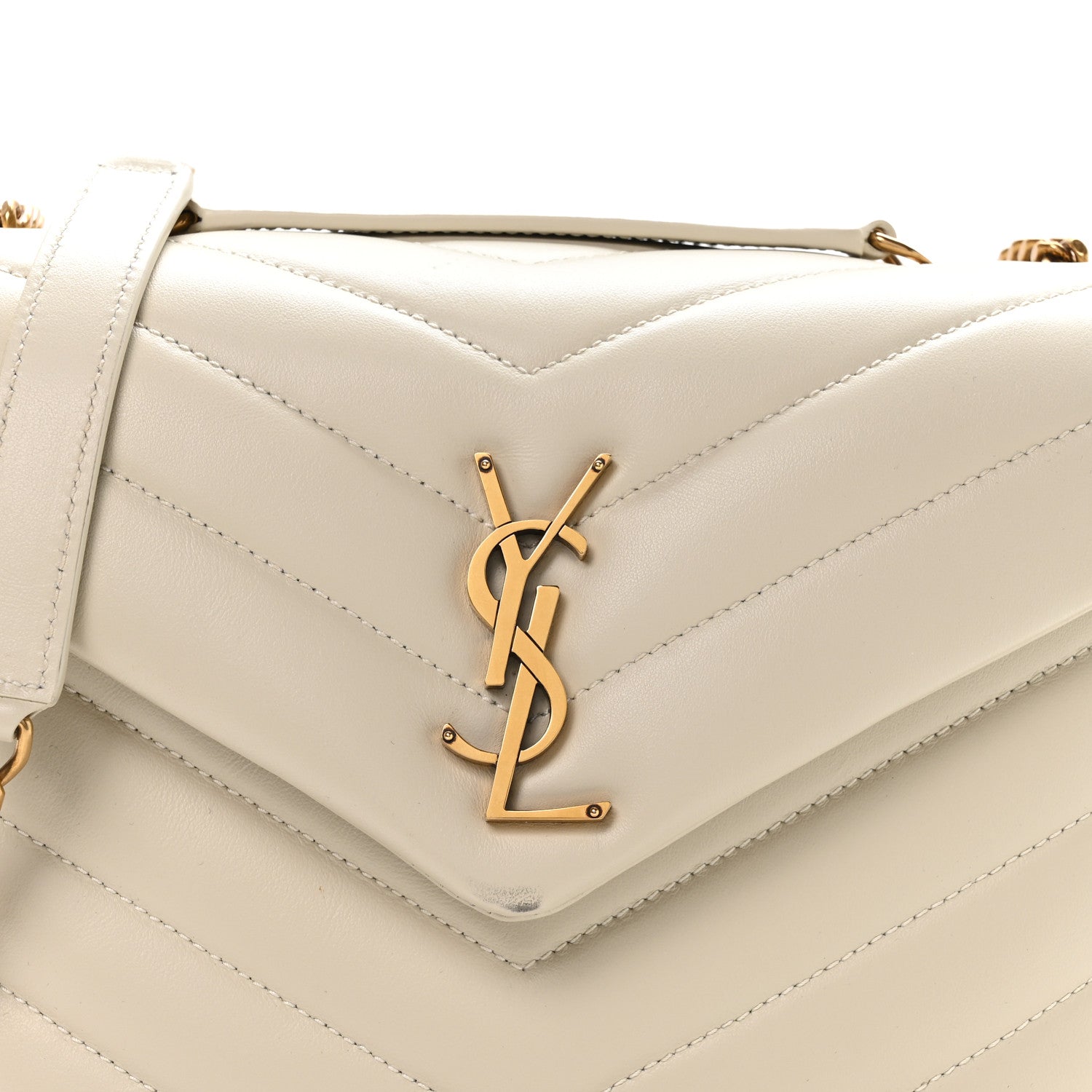 Saint Laurent Calfskin Y Quilted Monogram Small Loulou Chain Satchel Crema Soft 7 of 10
