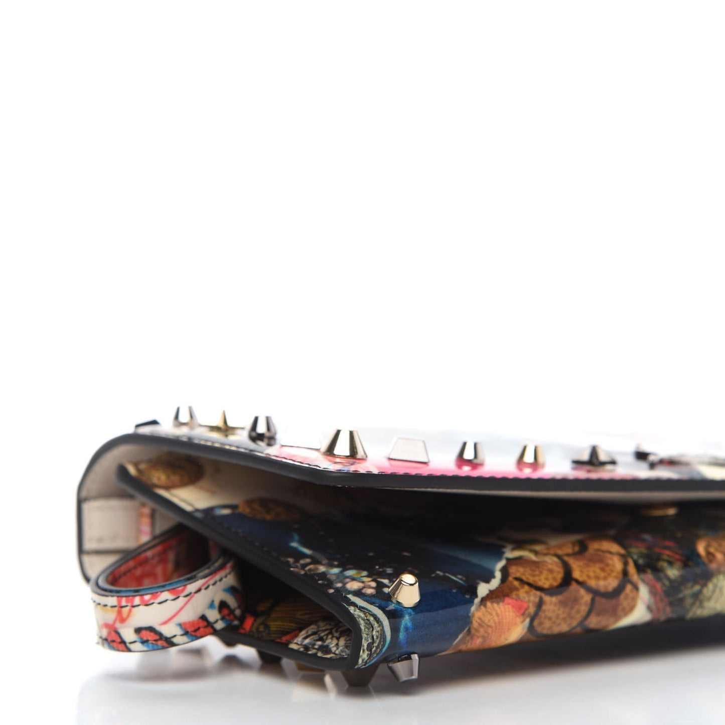 Patent Printed Collage Flap Wallet Multicolor