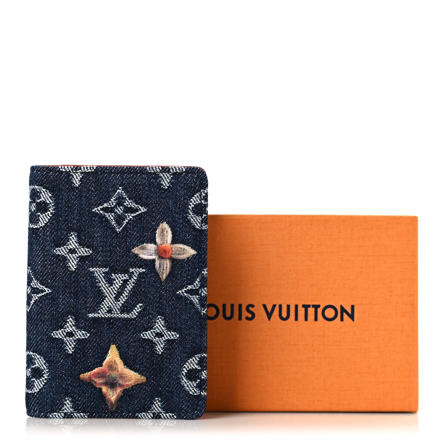 Denim Monogram Flowers Pocket Organizer Blue
