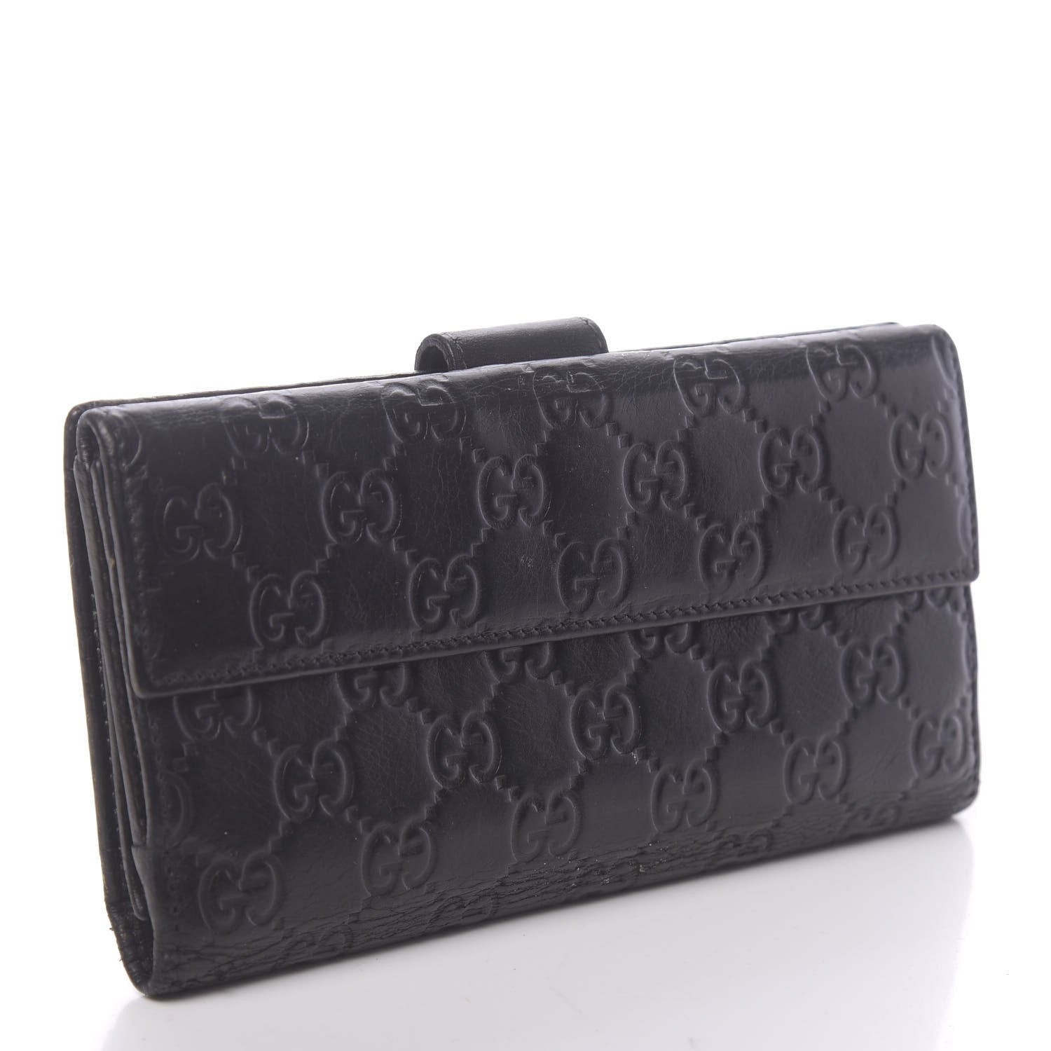 Gucci Guccissima Margaux Calfskin Icon Bar Continental Flap Wallet Black 3 of 15