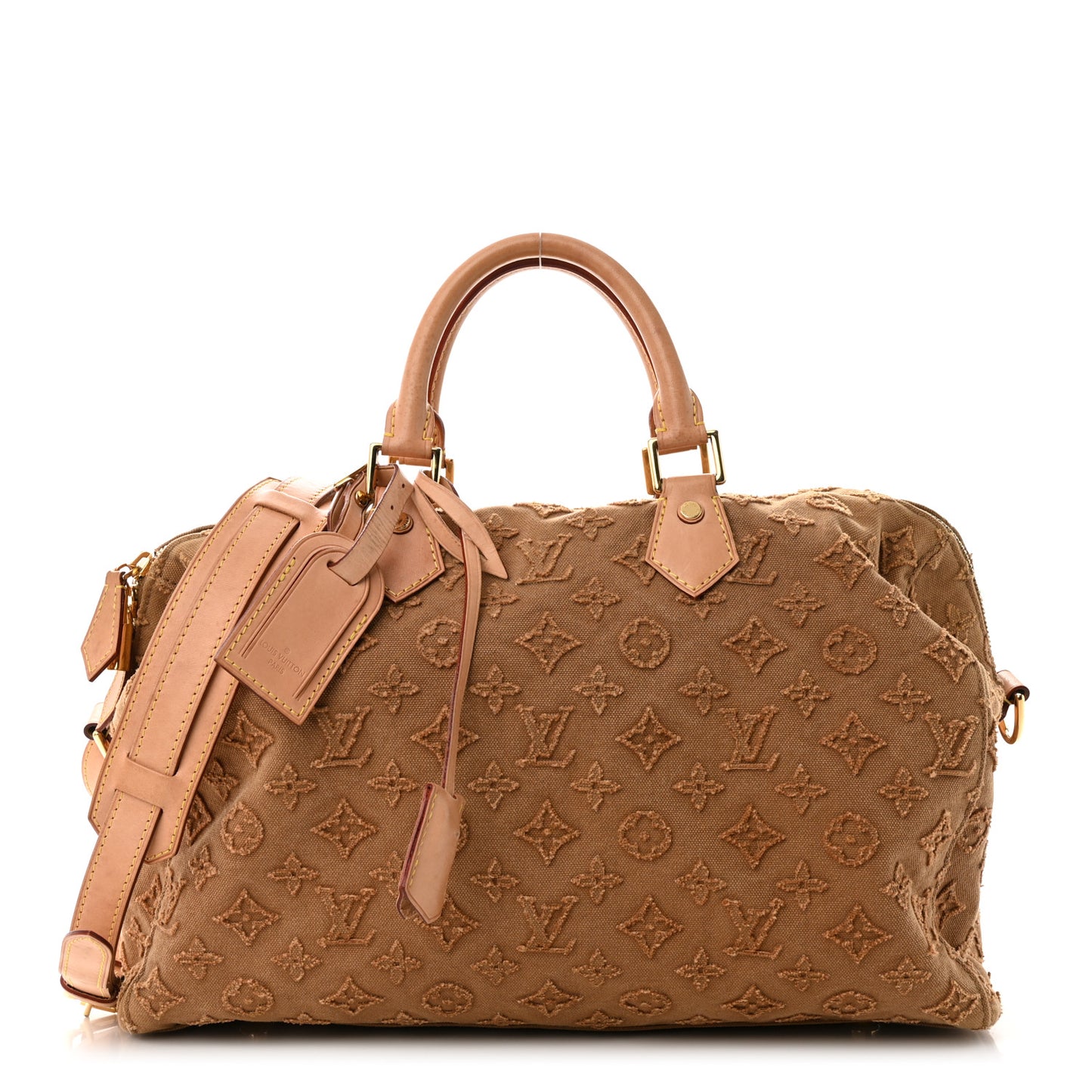 Denim Monogram Stone Speedy Bandouliere 35 Caramel