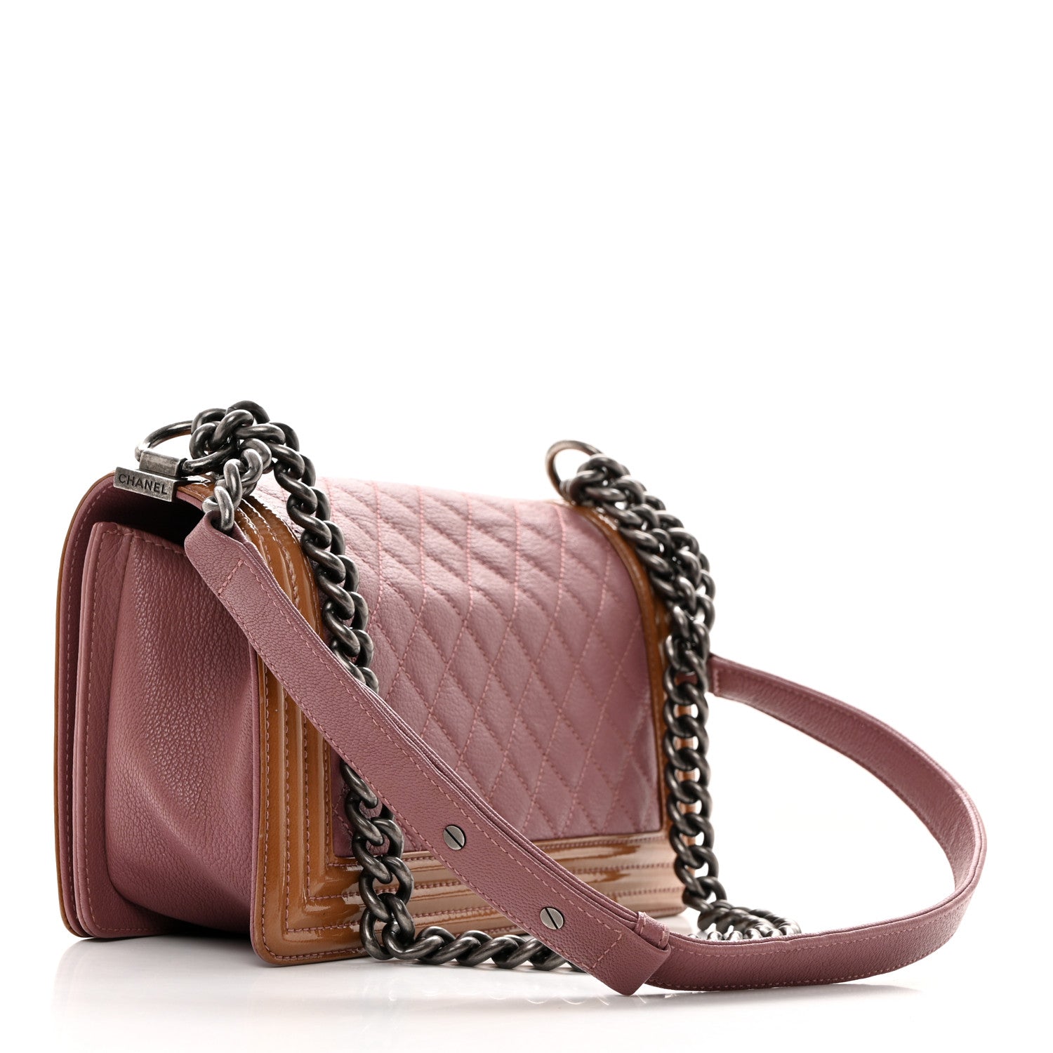 Chanel Goatskin Quilted Patent Medium Duo Boy Flap Pink Tan 3 of 10