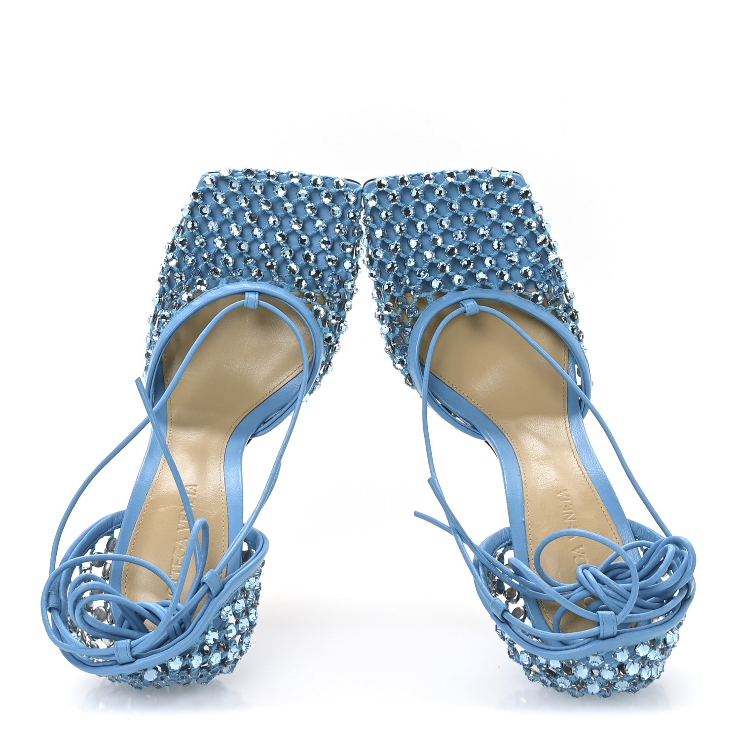 Bottega Veneta Mesh Nappa Crystal Embellished Sparkle Stretch Ankle Tie Sandals 38.5 Pool 2 of 6
