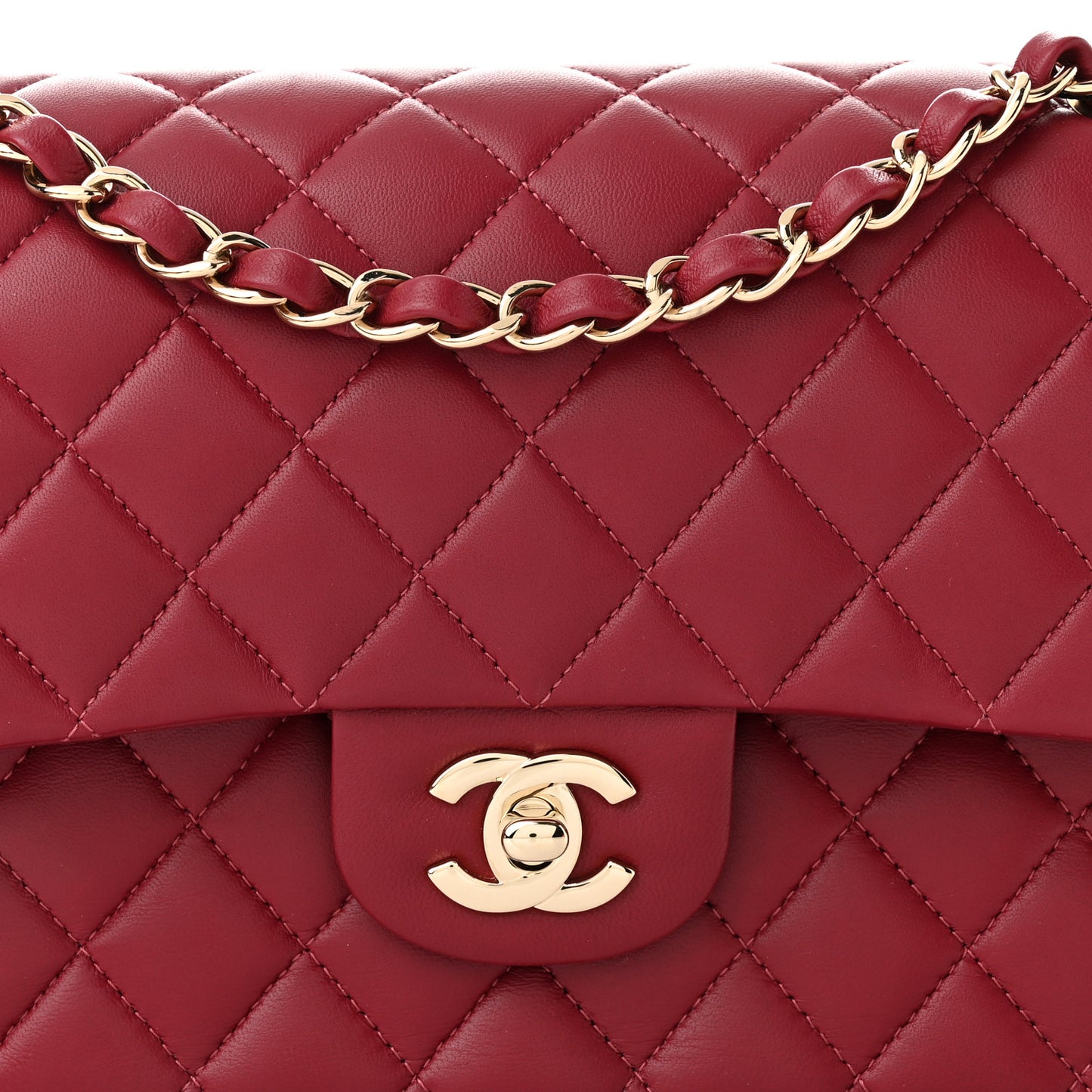 Lambskin Quilted Medium Double Flap Burgundy