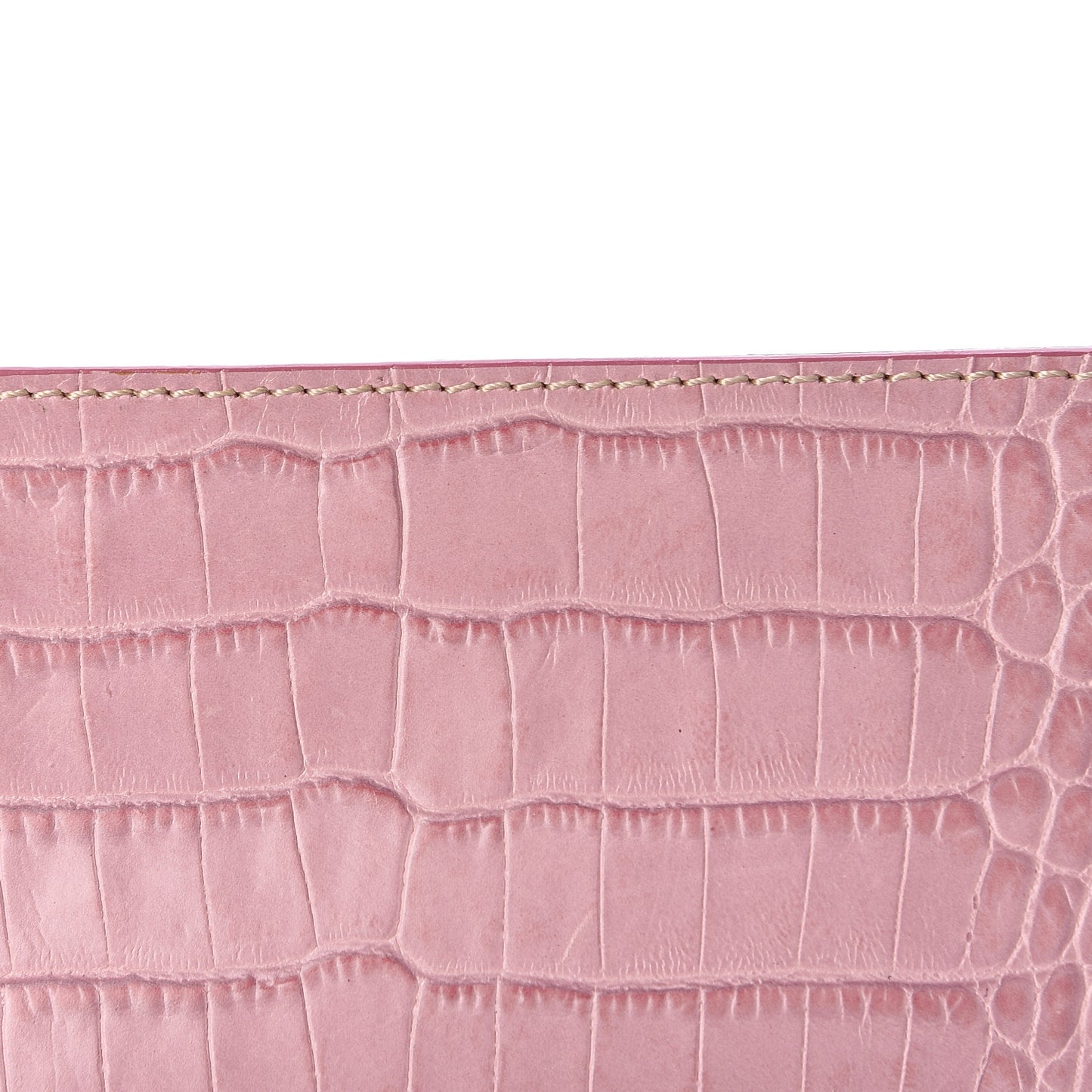 Calfskin Crocodile Embossed Crystal Wristlet Clutch Pink