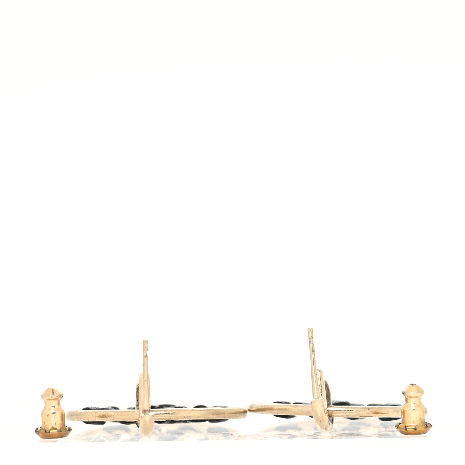 Chanel Lambskin High Society CC Round Drop Earrings Gold Black 3 of 4