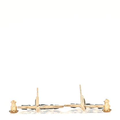 Chanel Lambskin High Society CC Round Drop Earrings Gold Black 3 of 4
