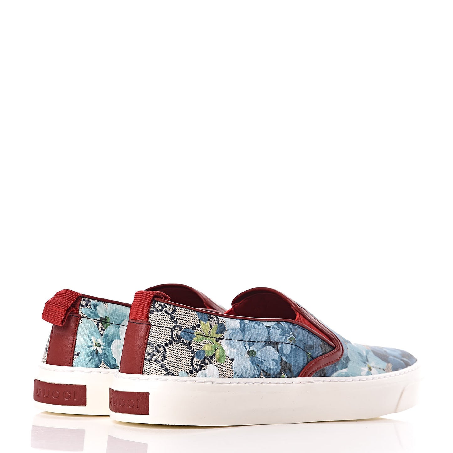 GG Supreme Monogram Blooms Womens Slip On Sneakers 37.5 Beige Blue Navy Red