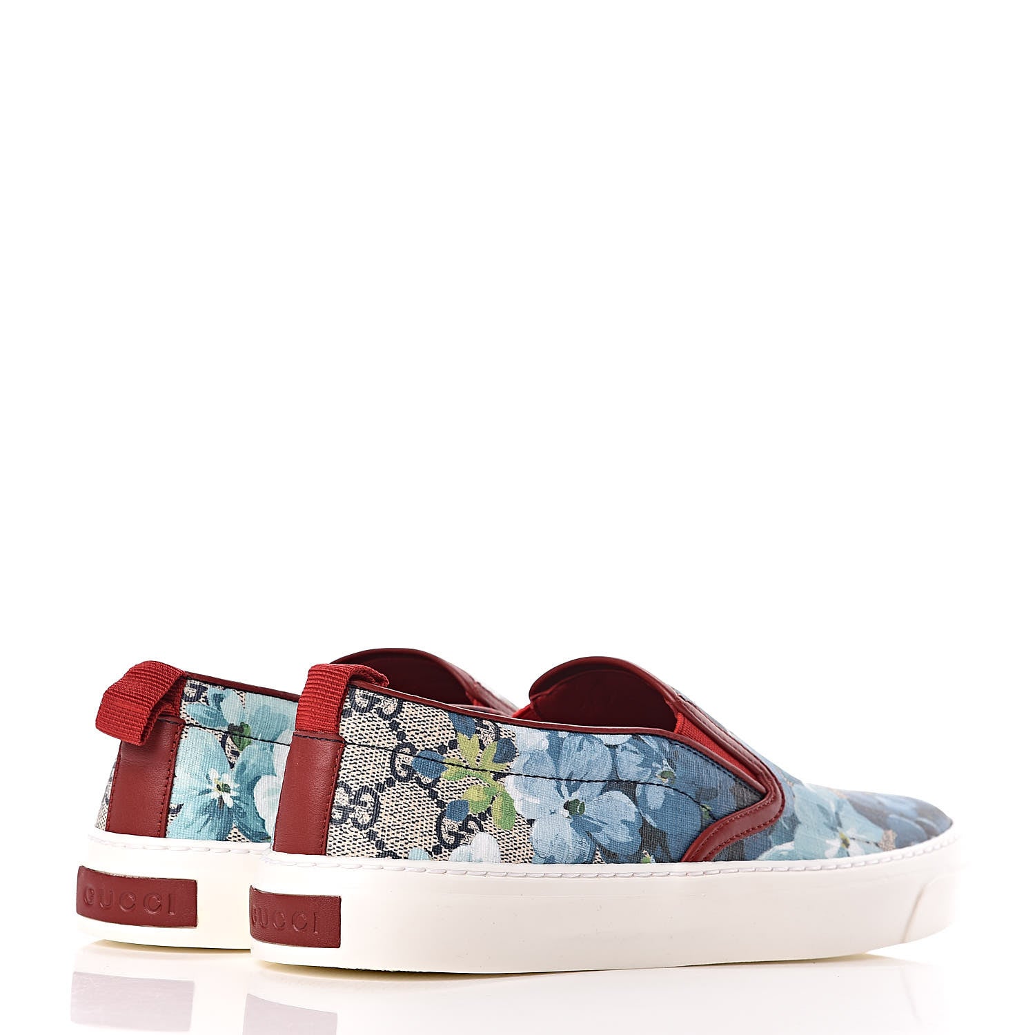 Gucci GG Supreme Monogram Blooms Womens Slip On Sneakers 37.5 Beige Blue Navy Red 4 of 9
