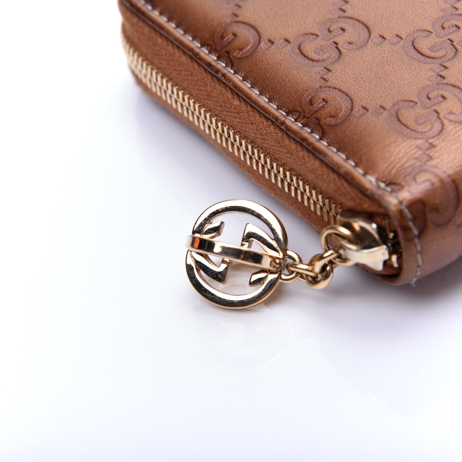 Gucci Metallic Guccissima Twins Zip Around Organizer Wallet Bronze 13 of 14
