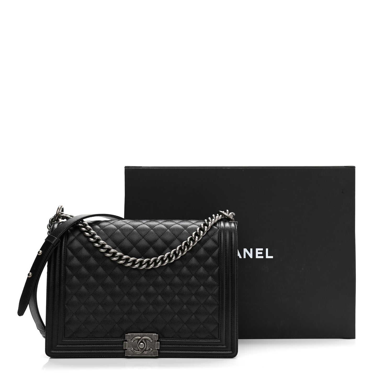 Caviar Quilted Large Boy Flap Black