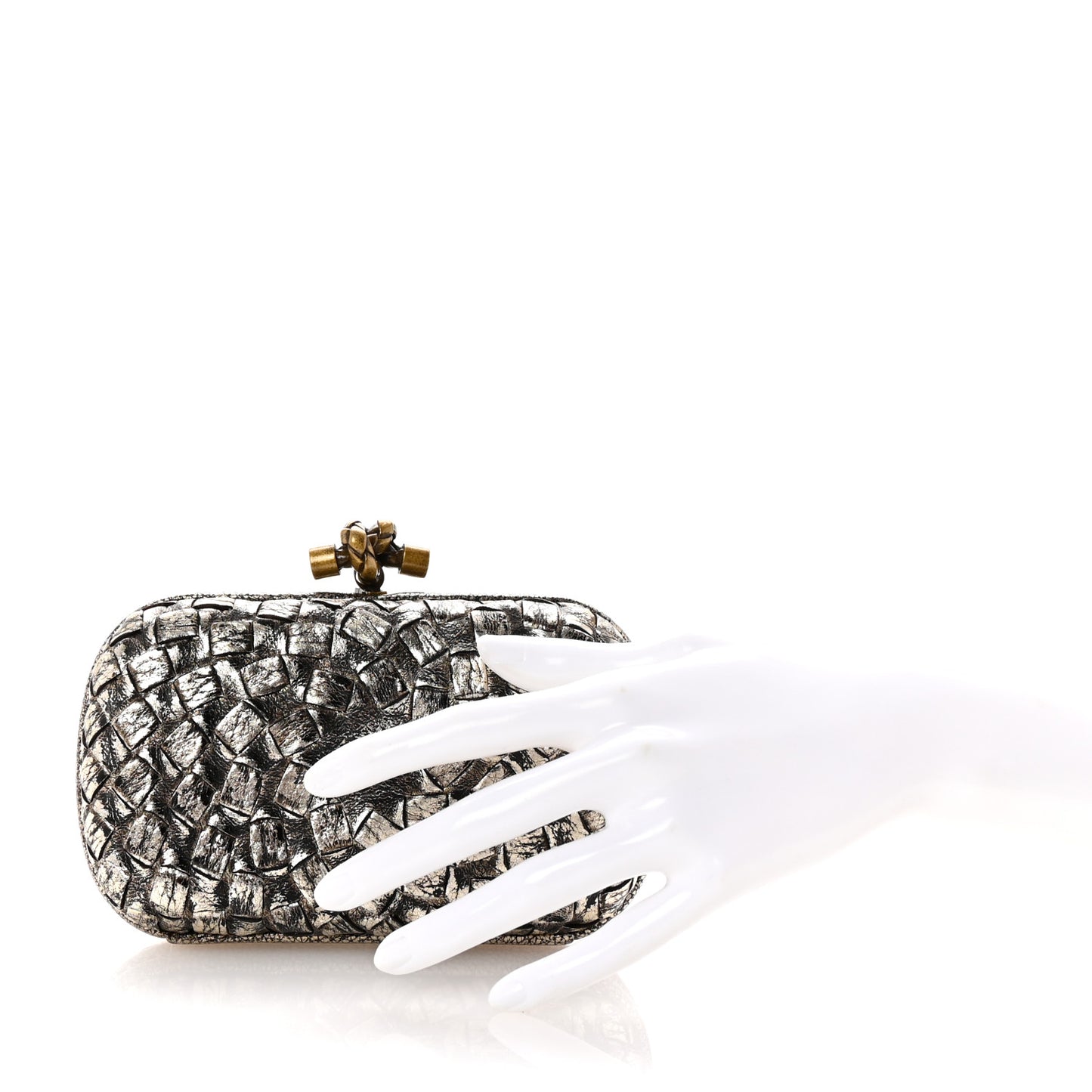 Metallic Intrecciato Woven Knot Clutch Gold Black