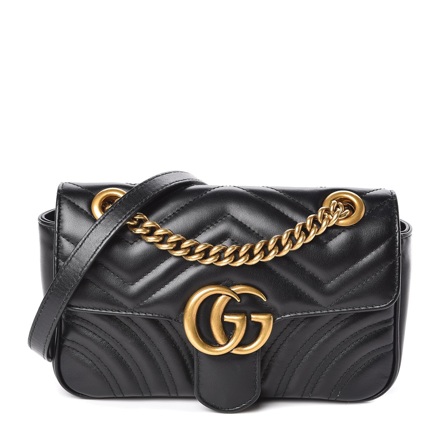 Gucci Calfskin Matelasse Mini GG Marmont Shoulder Bag Black 1 of 11