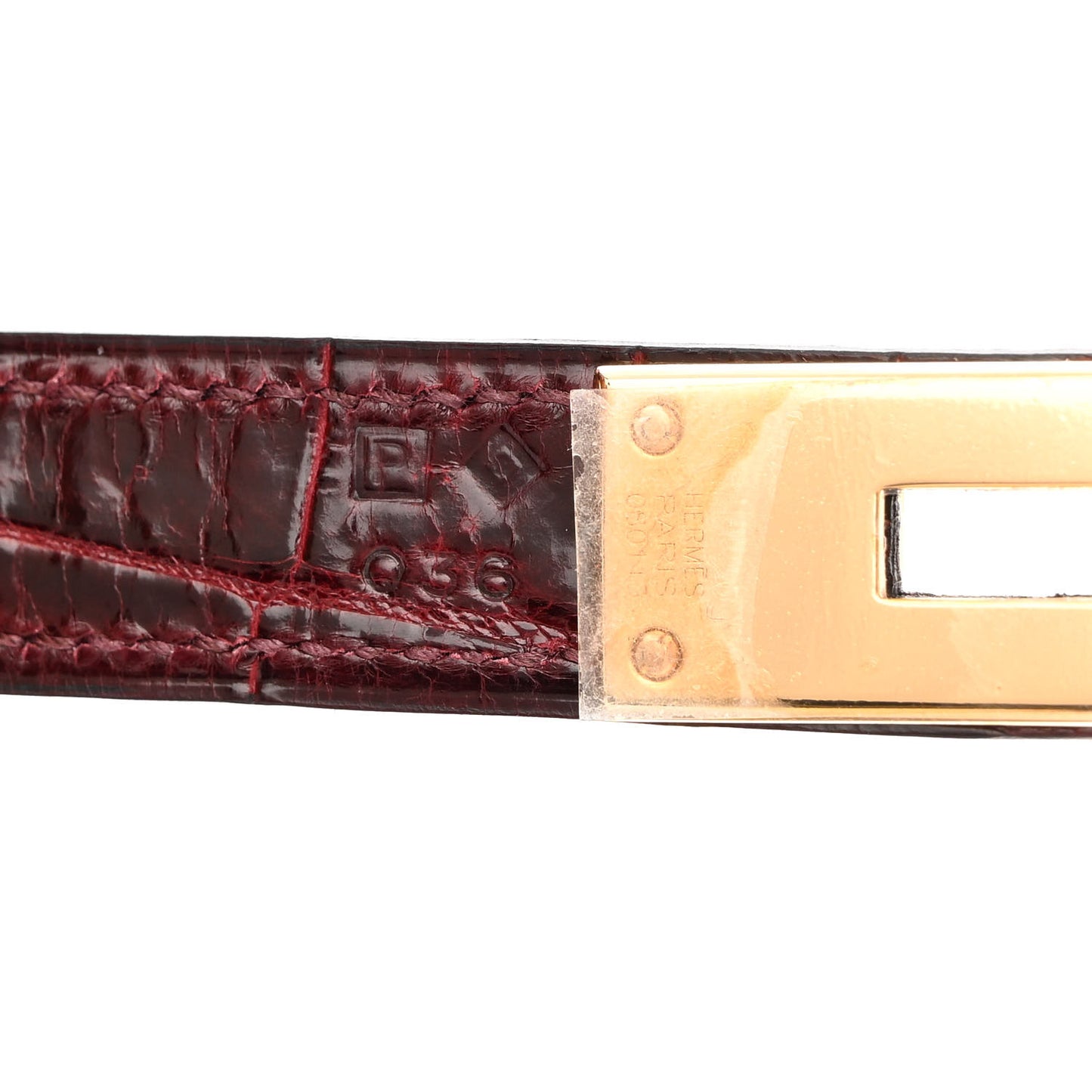 Shiny Porosus Crocodile 18K Rose Gold Diamond Kelly Sellier 35 Bordeaux