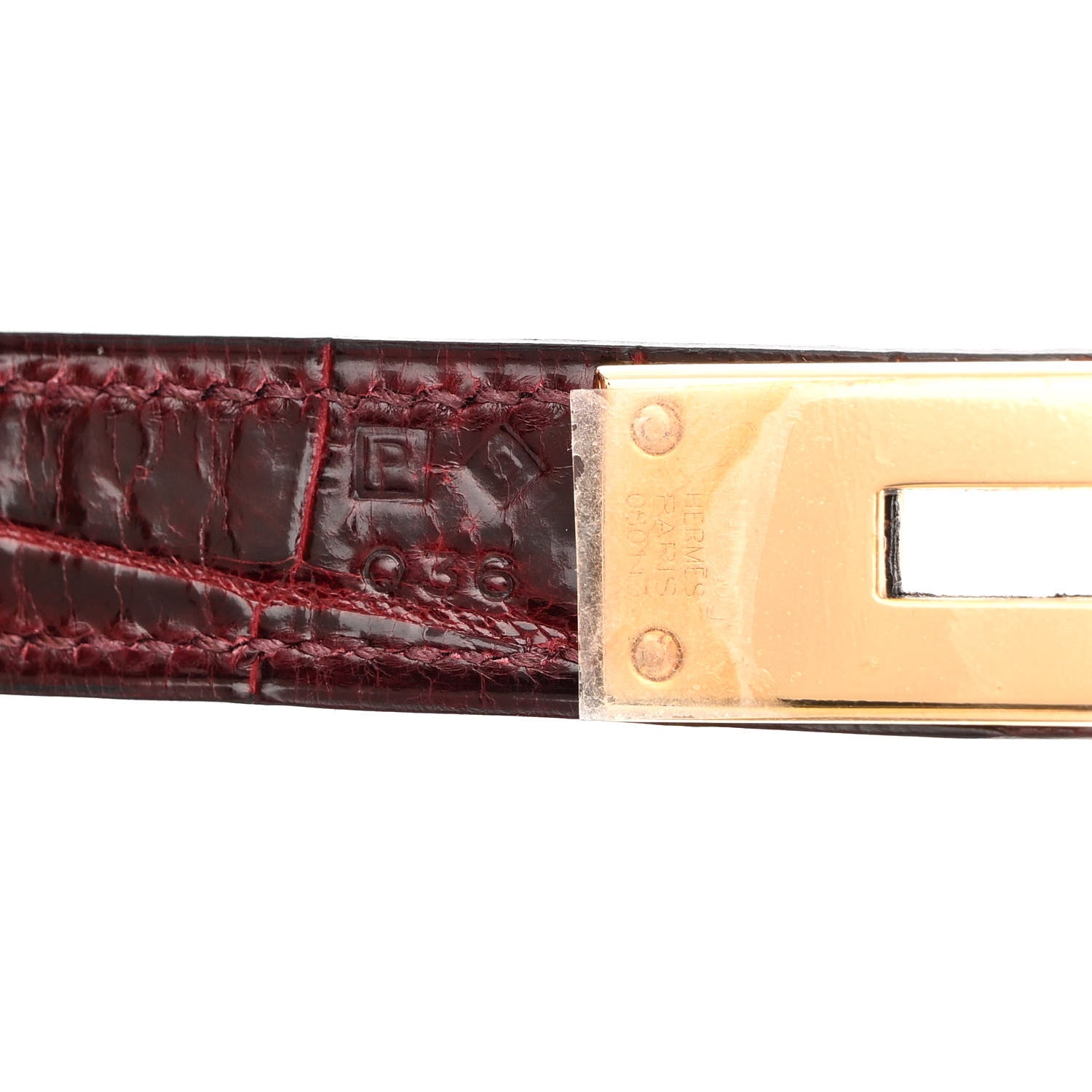 Hermes Shiny Porosus Crocodile 18K Rose Gold Diamond Kelly Sellier 35 Bordeaux 7 of 10