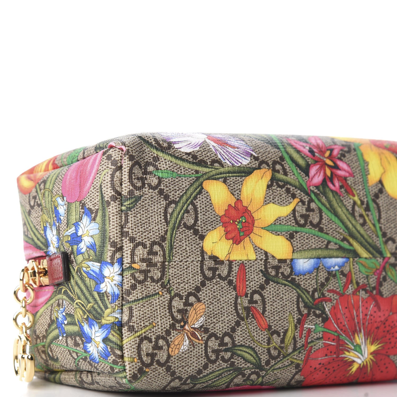 Gucci Soft GG Supreme Monogram Flora Calfskin Medium Ophidia Cosmetic Case Beige Ebony Multicolor Rosso 6 of 10